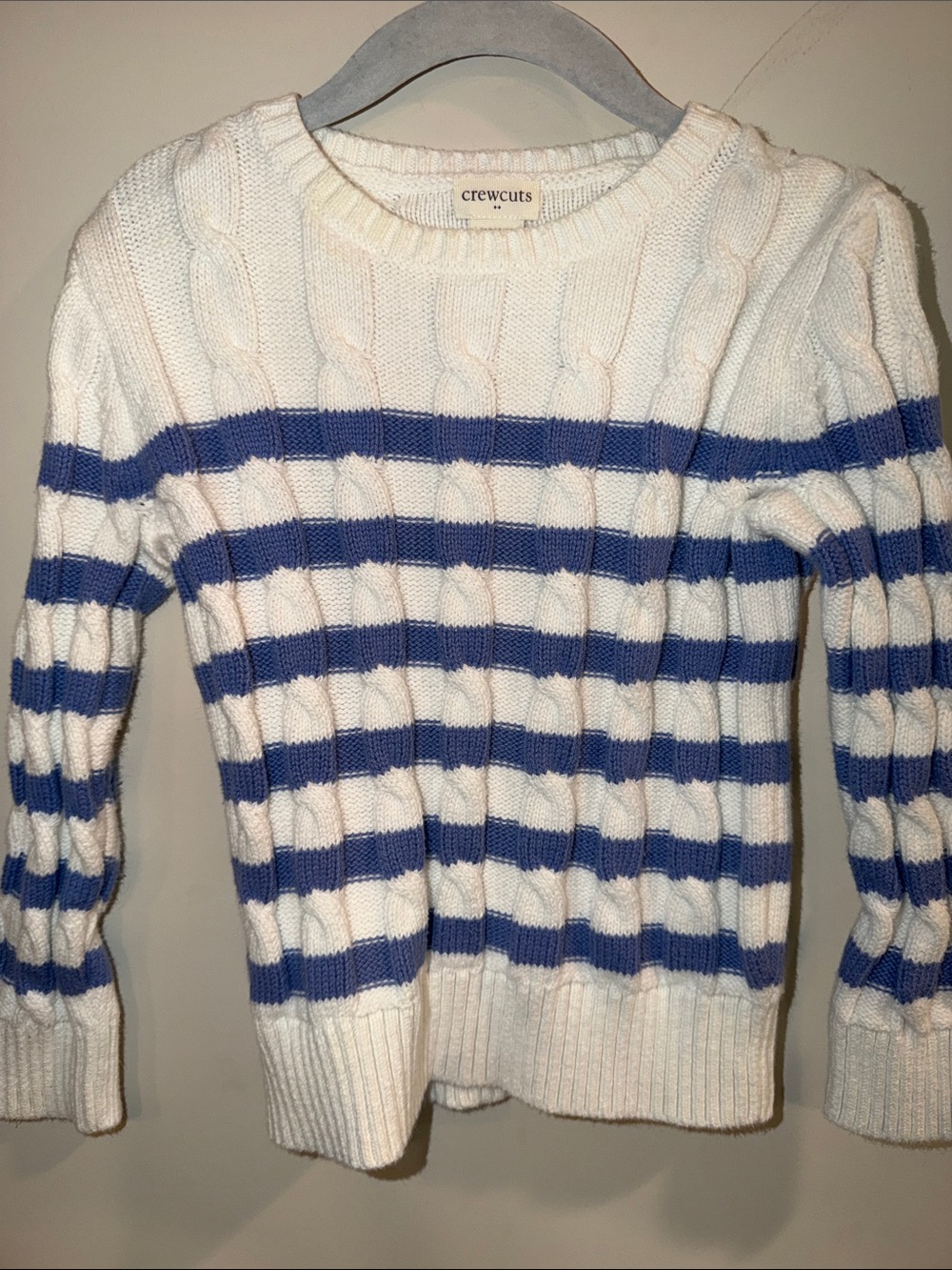 Crewcuts White and Blue Striped Cable Knit Sweater